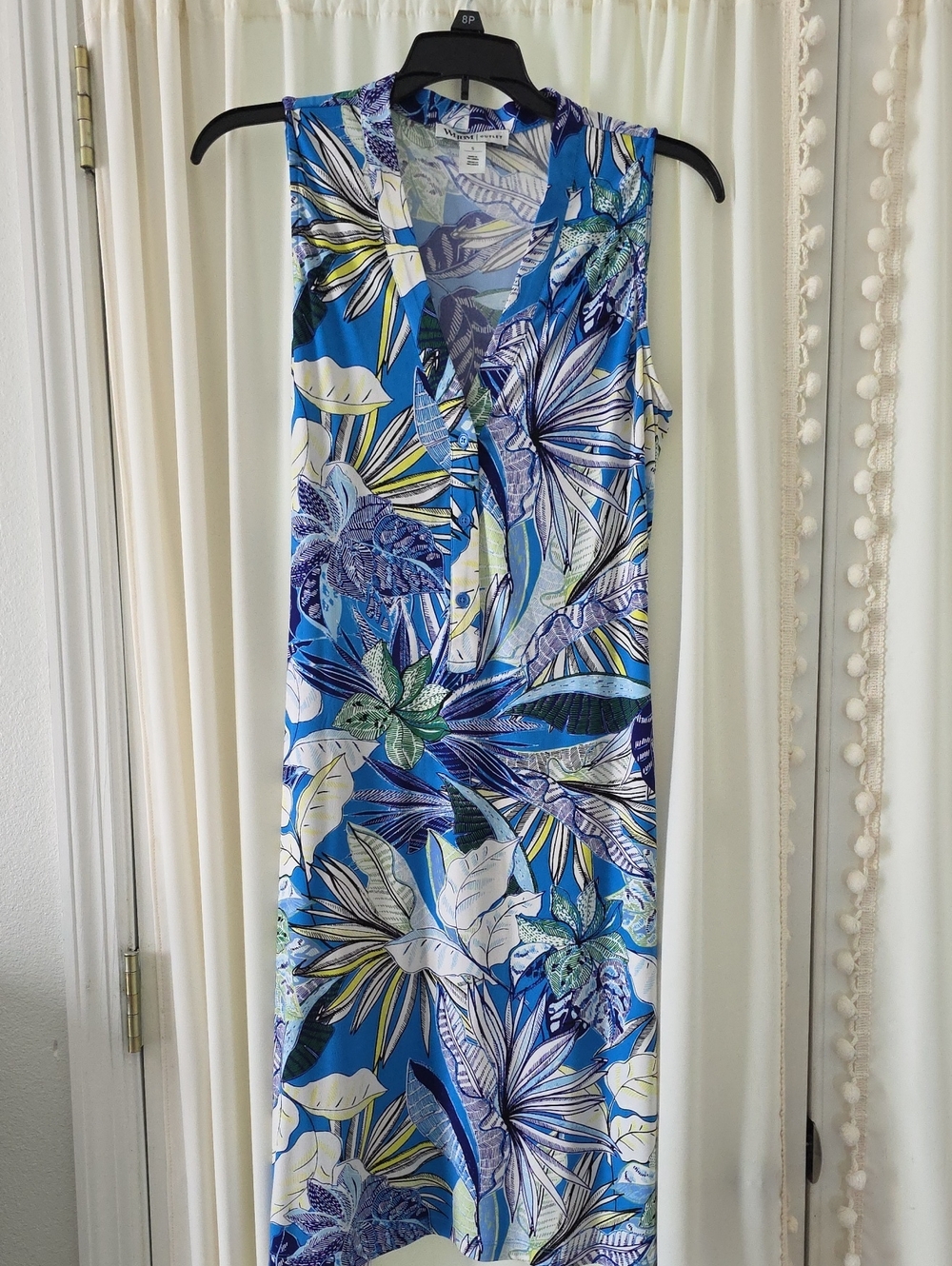 White House Black Market Blue Tropical Print Sleeveless Maxi Dress